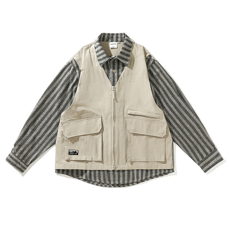 American Fashion Striped Stitching Layered Jacket