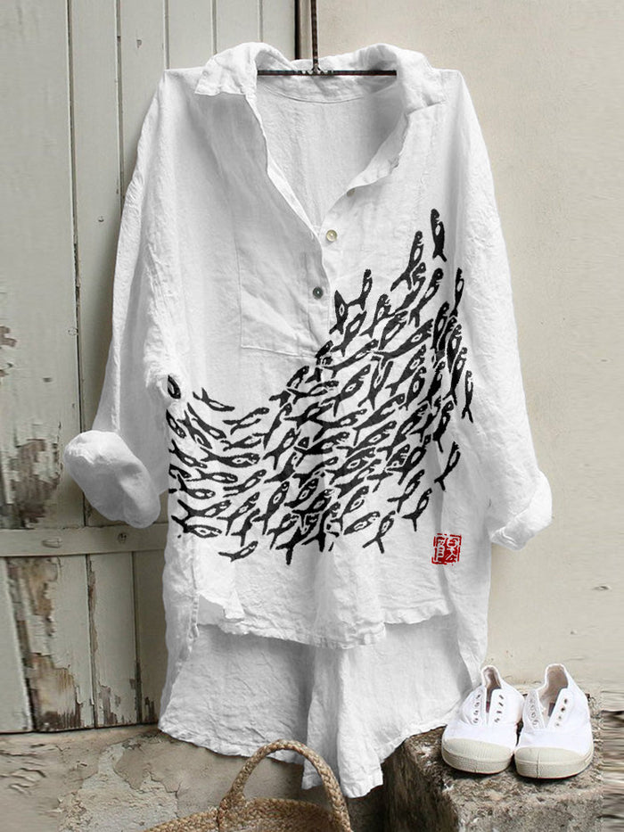 Womens Retro Bohemian Loose-Fit Shirt