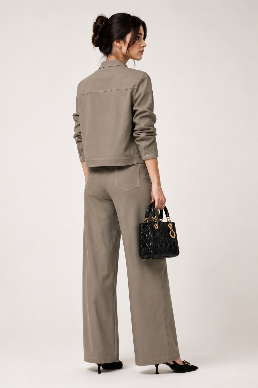 Women’s Cropped Stand-Collar Jacket & High-Waisted Pants Two-Piece Set
