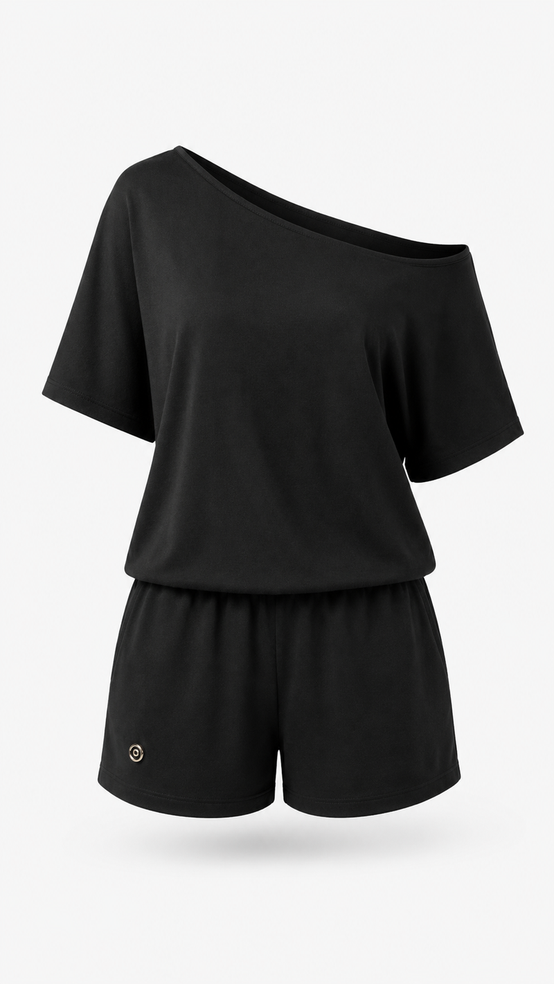 Women’s 2-Piece Slant-Neck Top & Shorts Set