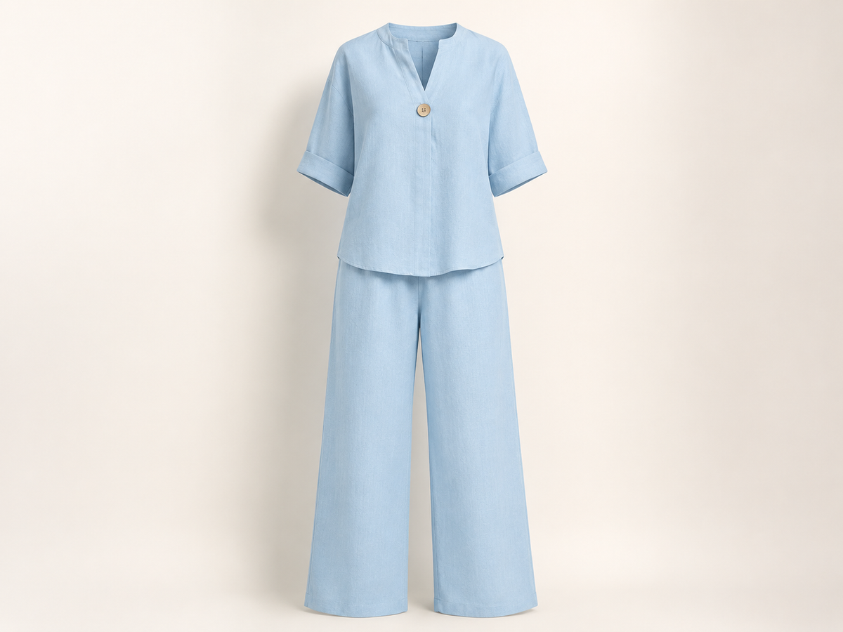 Womens V-Neck Three-Quarter Sleeve Pants Casual Set