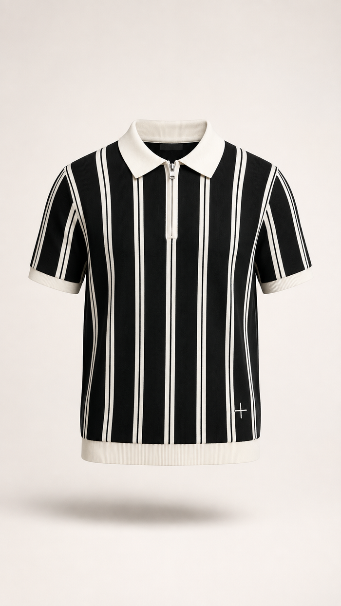 Men’s Striped Half-Zip Short-Sleeve Polo Shirt