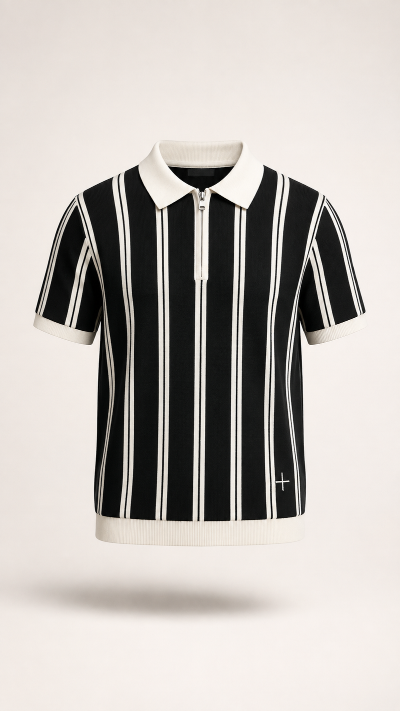Men’s Striped Half-Zip Short-Sleeve Polo Shirt