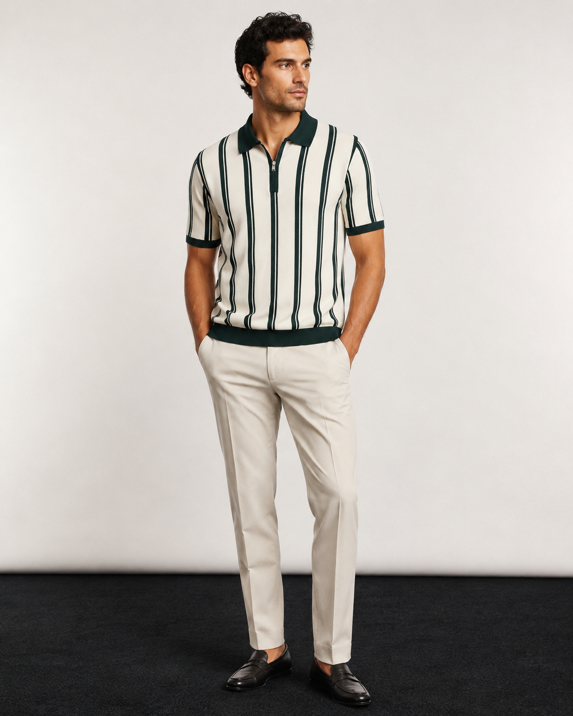Men’s Striped Half-Zip Short-Sleeve Polo Shirt
