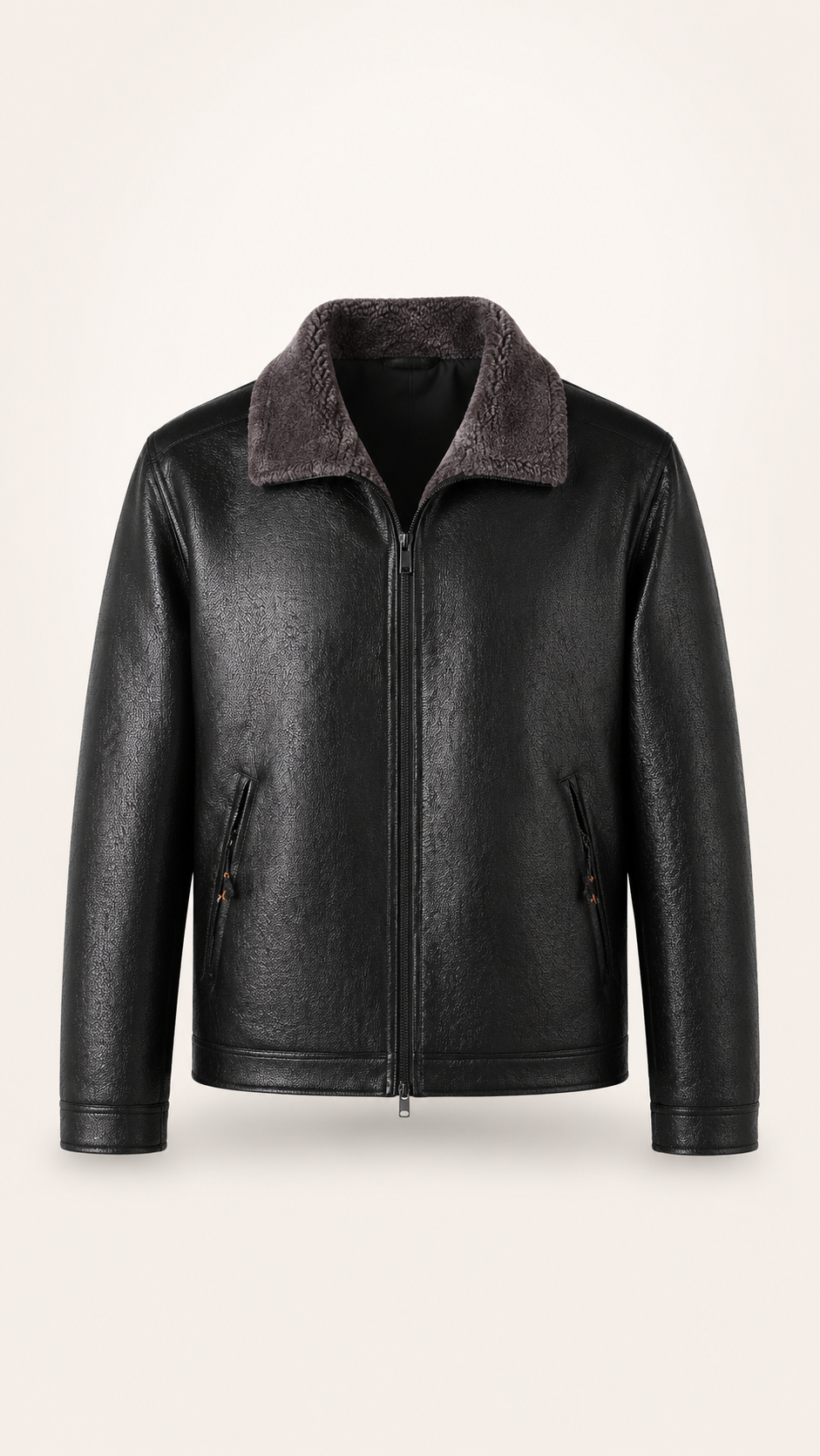 Men's Leather Lapel Fleece Padded Coat