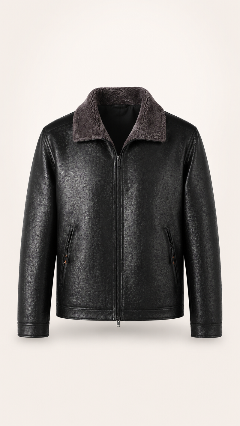 Men's Leather Lapel Fleece Padded Coat