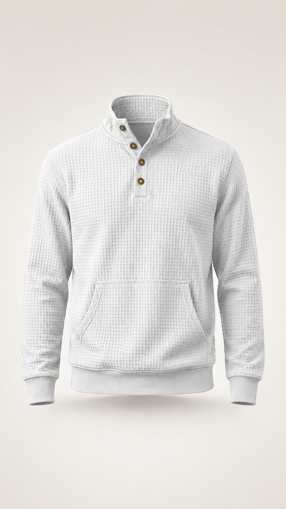 Men's Autumn & Winter Waffle Solid Color Half-Zip Stand Collar Pullover, Foreign Trade Long Sleeve Casual Sweatshirt