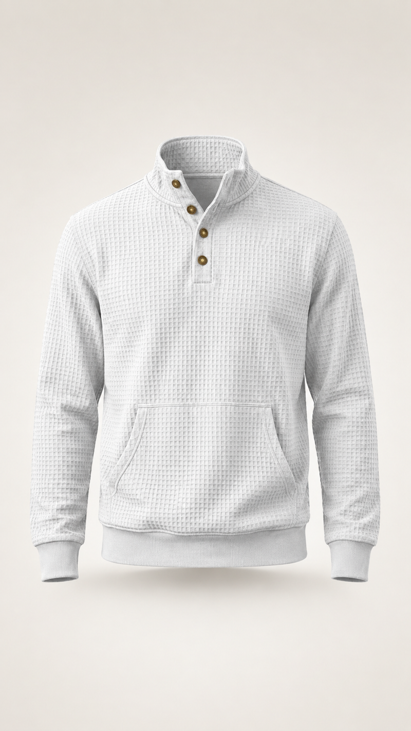 Men's Autumn & Winter Waffle Solid Color Half-Zip Stand Collar Pullover, Foreign Trade Long Sleeve Casual Sweatshirt