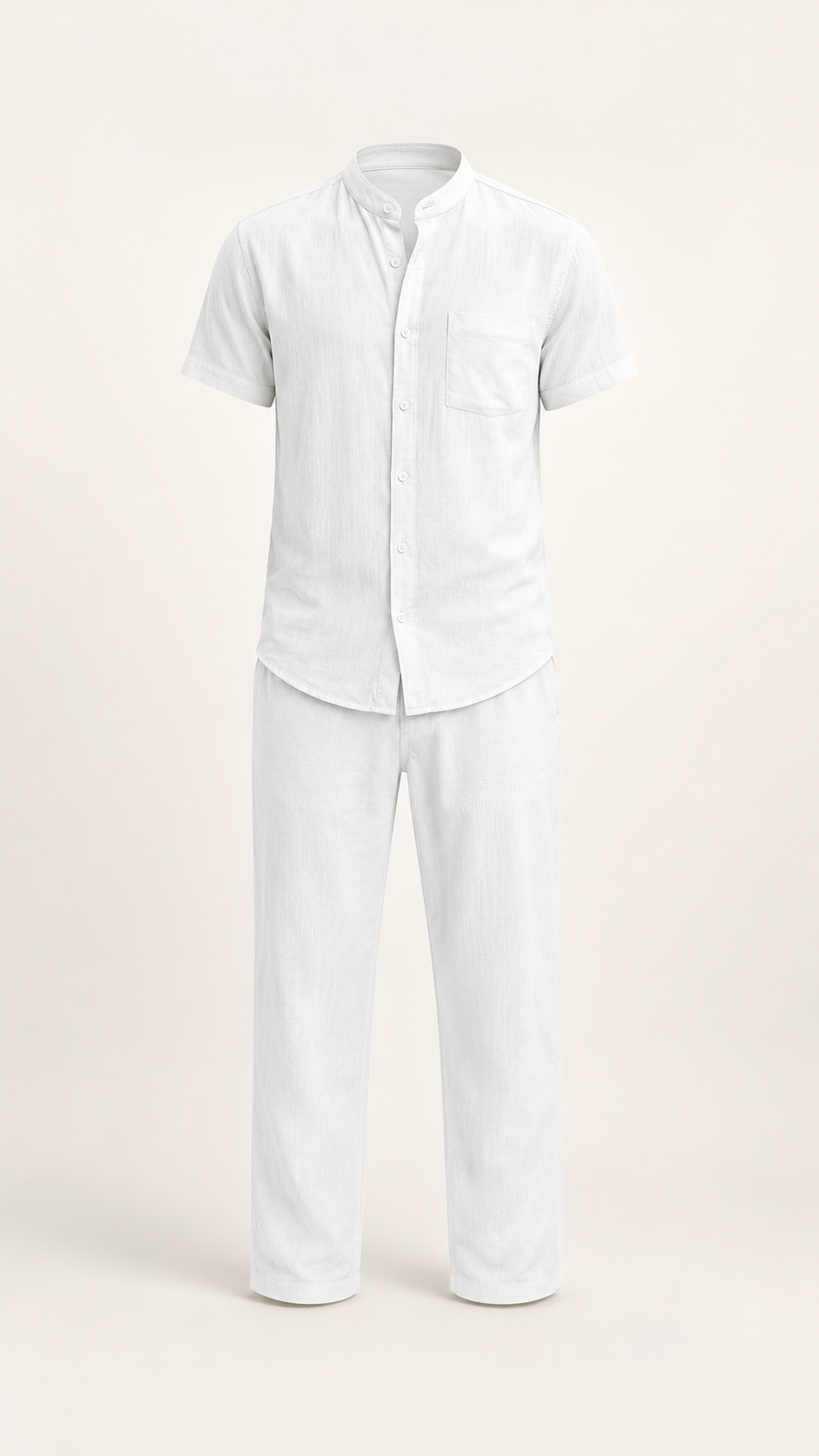 Mens Linen Casual Stand-Collar Leisure Set