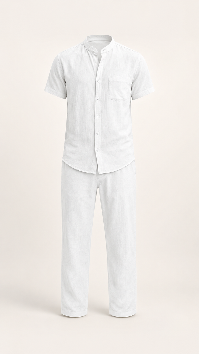 Mens Linen Casual Stand-Collar Leisure Set