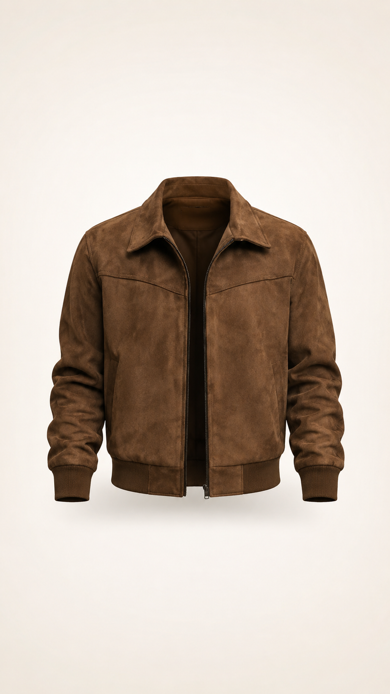 Men's Faux Suede Collared Jacket