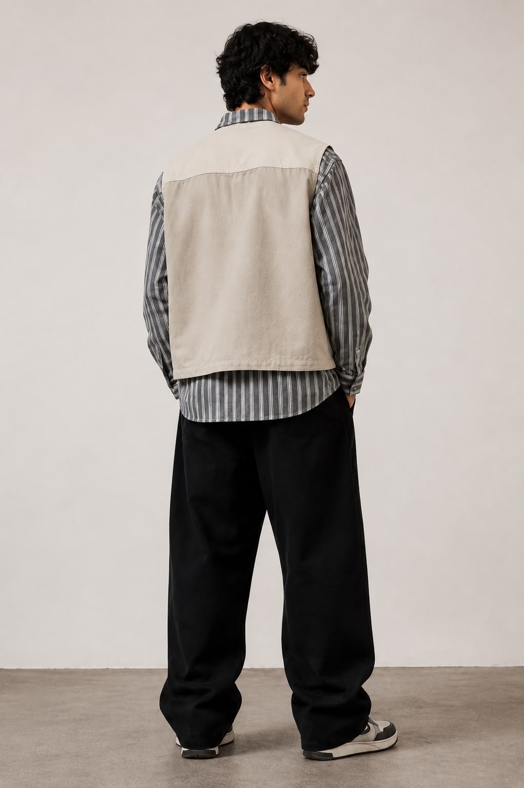 American Fashion Striped Stitching Layered Jacket