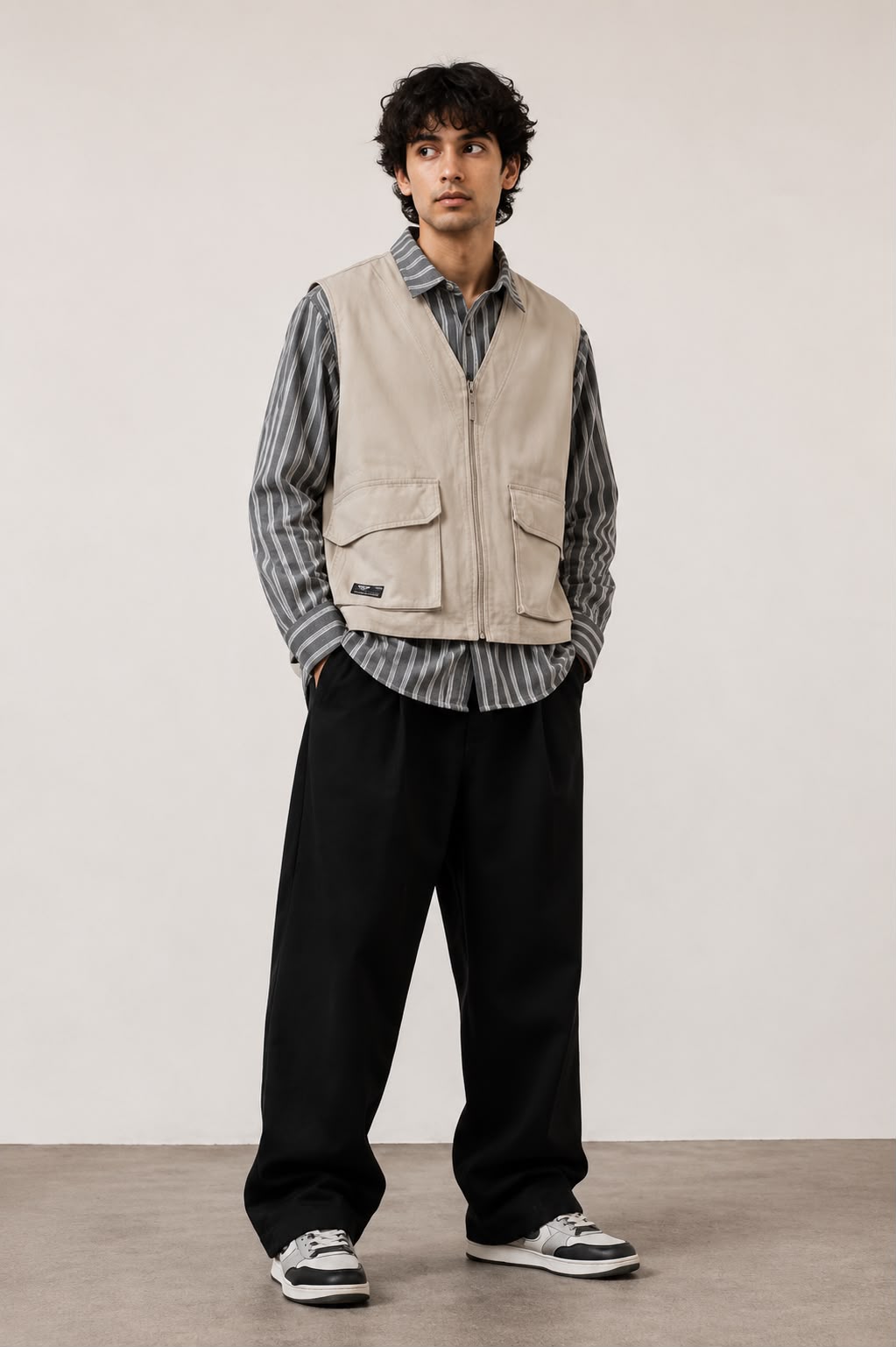 American Fashion Striped Stitching Layered Jacket