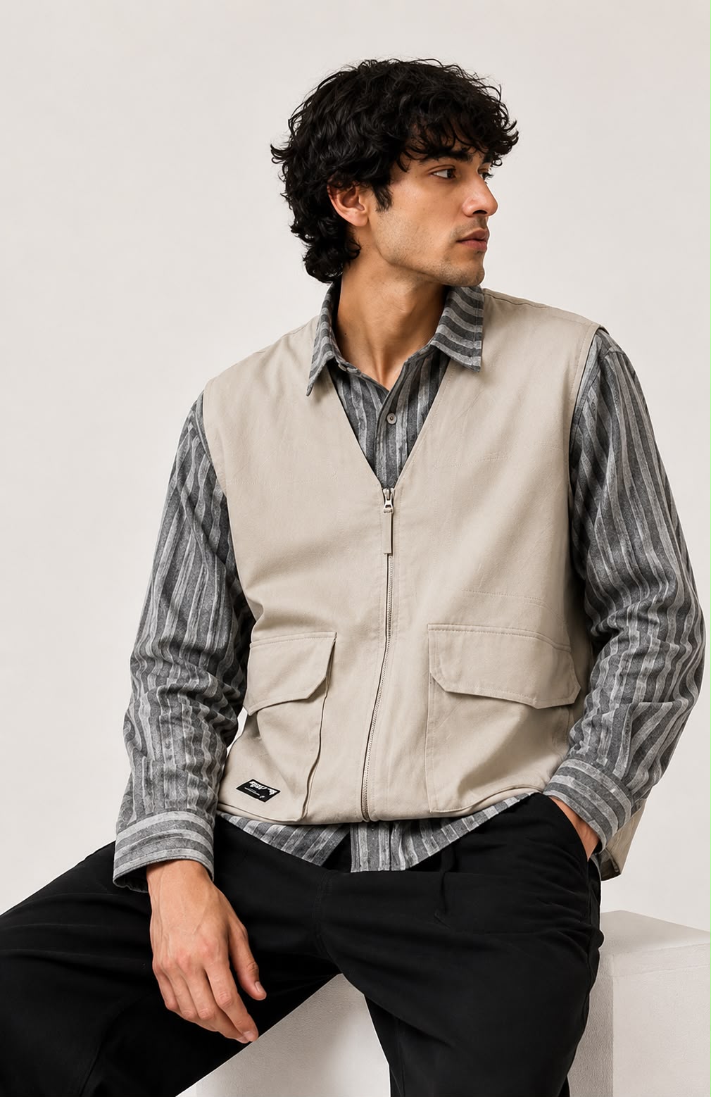 American Fashion Striped Stitching Layered Jacket