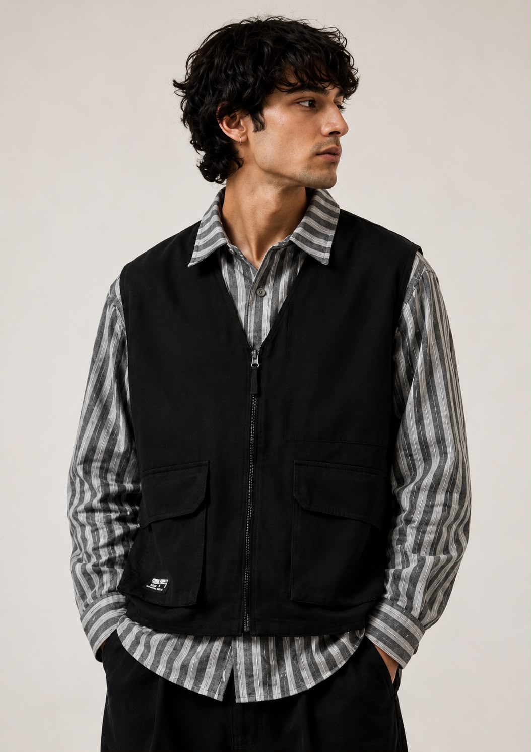 American Fashion Striped Stitching Layered Jacket