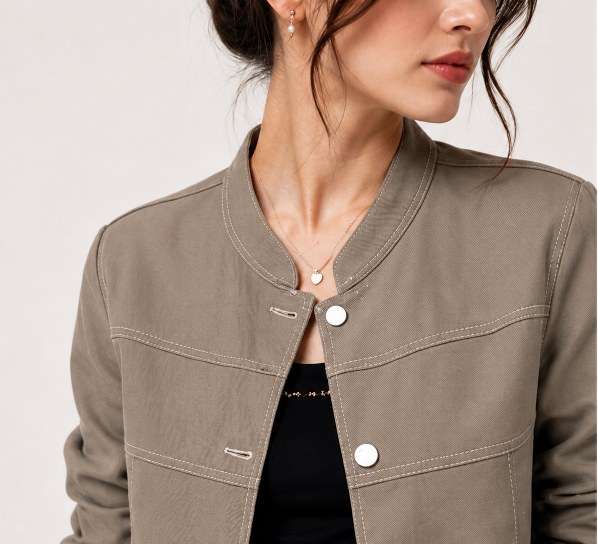 Women’s Cropped Stand-Collar Jacket & High-Waisted Pants Two-Piece Set